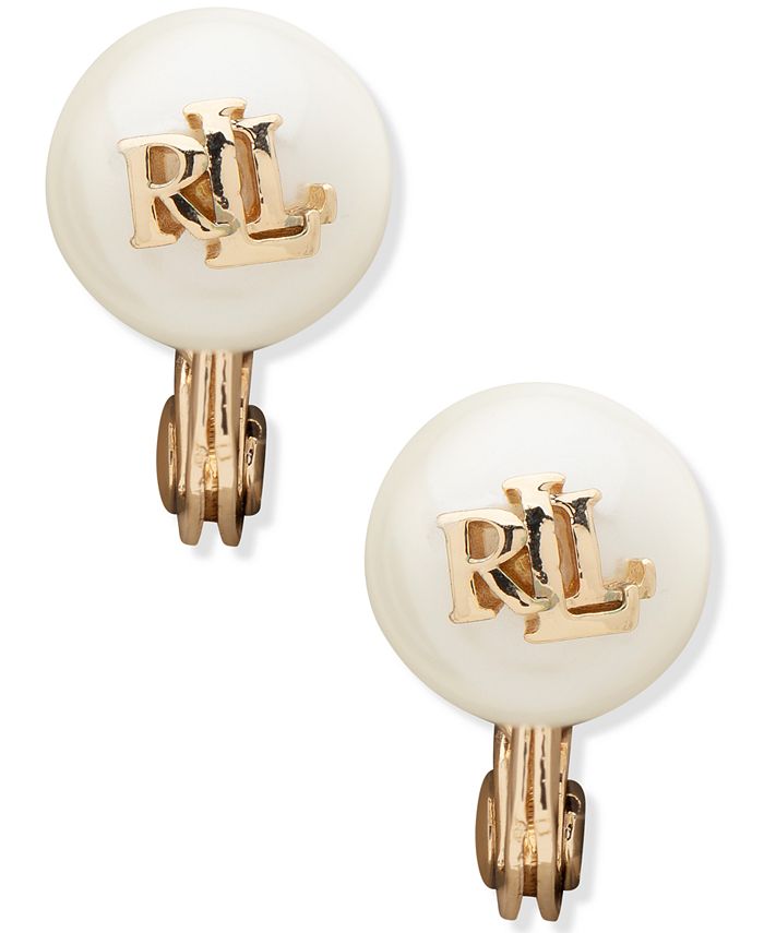 Lauren Ralph Lauren GoldTone & Imitation Pearl ClipOn Logo Stud