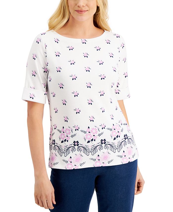 Karen Scott Garden Floral ElbowSleeve Top, Created for Macy's Macy's