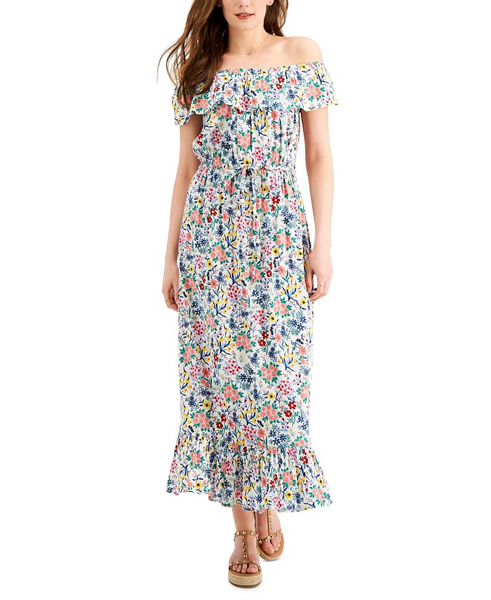 Style & Co Printed Ruffled Maxi Dress, Created for Macy's - Macy's