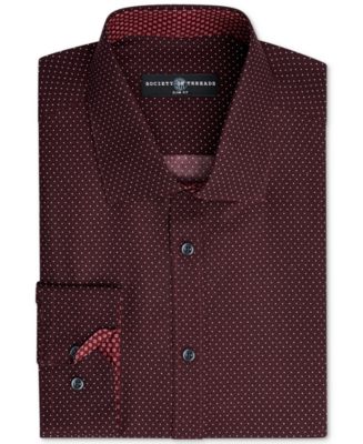 Society Of Threads Men's Slim Fit Non Iron Performance Solid Dress Shirt Red Size Large