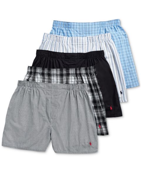 Трусы-боксеры для мужчин, тканый, 5 шт. — Polo Ralph Lauren, цвет: Чёрный