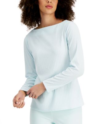 Alfani Ribbed Boat-Neck Top, Created For Macy's - Macy's