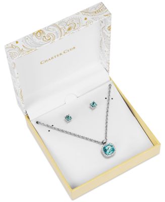Charter Club Silver-Tone Pavé & Colored Crystal Pendant Necklace