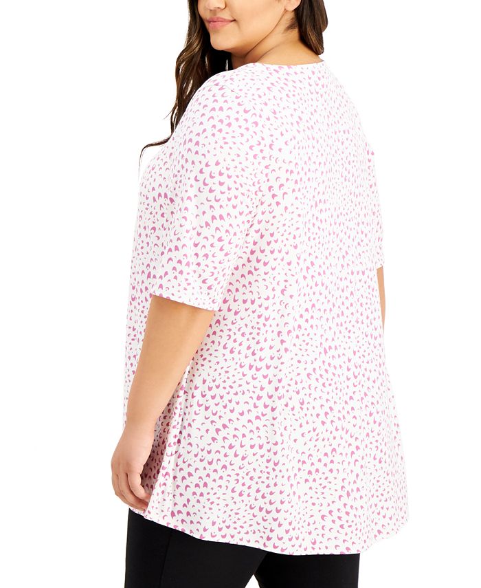 Alfani Plus Size Printed Elbow-Sleeve Top, Created for Macy's & Reviews ...