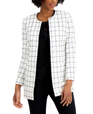 Kasper Open-Front Windowpane Jacket
