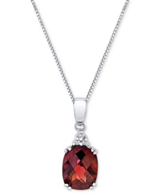 Macy's - Rhodolite Garnet (3-1/2 ct. t.w.) & Diamond Accent Oval 18" Pendant Necklace in Sterling Silver