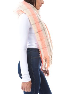 Women's Neon Pop Plaid Blanket Scarf with Fringe