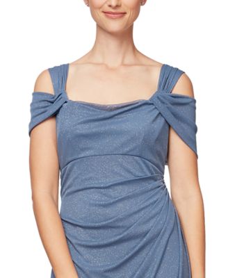 Women's Cold-Shoulder Draped Metallic Gown