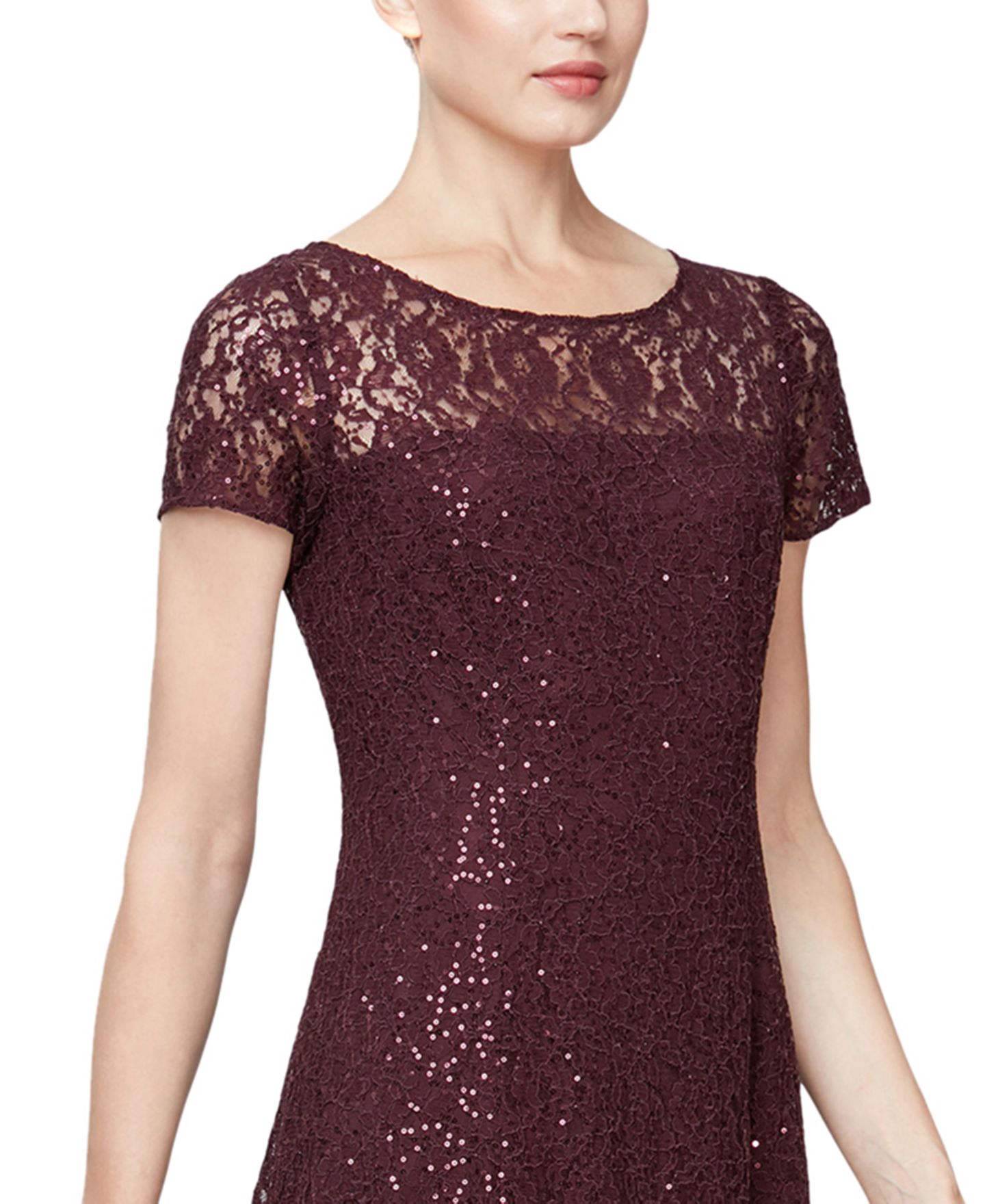 Женские платья SL Fashions Sequined Lace Midi Dresses, цвет: Инжирный — фото 3
