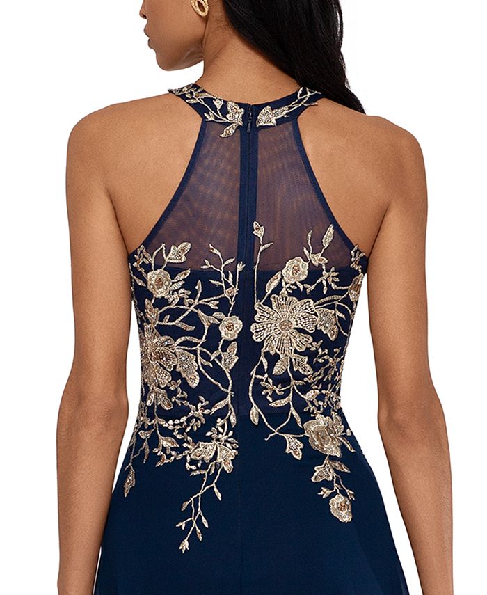betsy & adam embellished satin gown