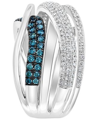 EFFY&reg; Blue & White Diamond Multirow Statement Ring (3/4 ct. t.w.) in 14k White Gold