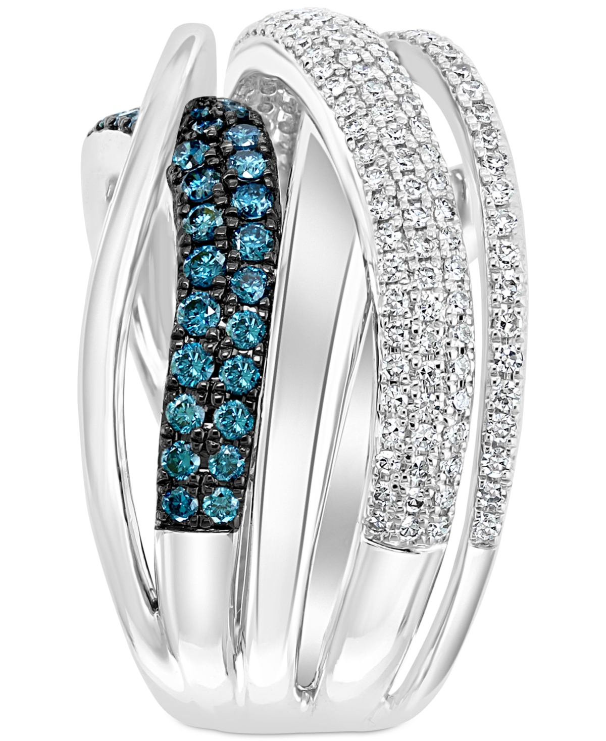 Effy Blue & White Diamond Multirow Statement Ring (3/4 ct. t.w.) in 14k White Gold