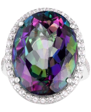 Macy's Mystic Topaz (20 Ct. T.w.) & White Topaz (3/4 Ct. T.w.) Oval Statement Ring In Sterling Silver