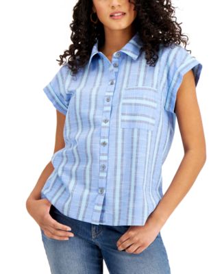 Style & Co Petite Striped Button-Down Top, Created for Macy's - Macy's