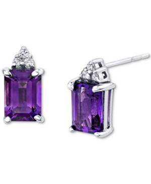 Macy's Amethyst (2 Ct. T.w.) & Diamond (1/20 Ct. T.w.) Stud Earrings In 14k White Gold In Purple