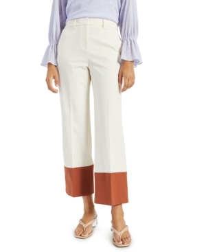 Alfani Plus Size Straight-leg Colorblocked Pants, Created For Macy's In Antique White