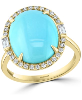 EFFY Collection - Diamond (1/3 ct. t.w.) & Turquoise (12 x 15mm) Statement Ring In 14k Gold