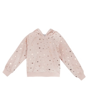 Big Girls Long Sleeve Foil Print Faux Fur Banded Hoodie Top