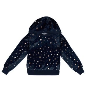 Big Girls Long Sleeve Foil Print Faux Fur Banded Hoodie Top