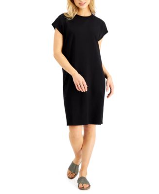 EILEEN FISHER Womens Gray Stretch Heather Cap Sleeve Crew Neck Knee Length Shift Dress