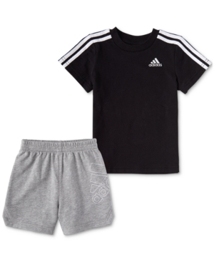 Adidas Originals Kids' Toddler Boys 3-stripes T-shirt And Shorts Set, 2 Piece In Black, Gray
