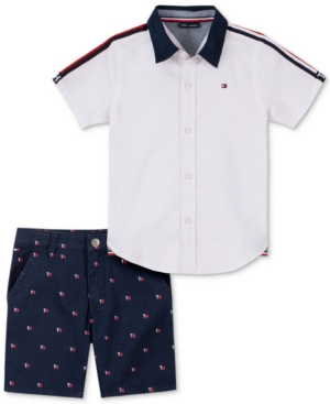 Tommy Hilfiger Kids' Baby Boys 2-pc. Signature Shirt & Printed Twill Shorts In Assorted
