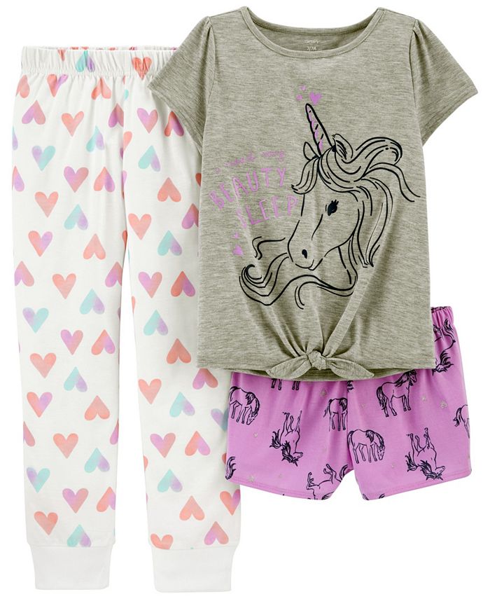 Carter's Big Girls 3 Piece Unicorn Loose Fit Pajama Set - Macy's
