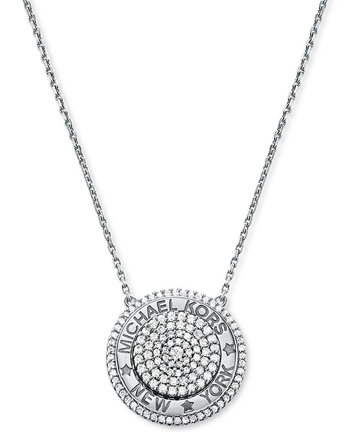 Michael Kors Crystal Logo Round Pendant Necklace 16