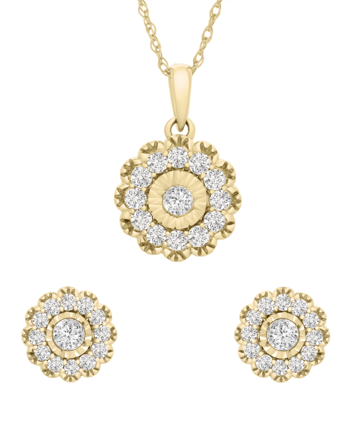 2-Pc. Set Diamond Pendant Necklace & Matching Stud Earrings (1 ct. t.w.) in 14k White Gold or 14k Yellow Gold, Created for Macy's - Ye