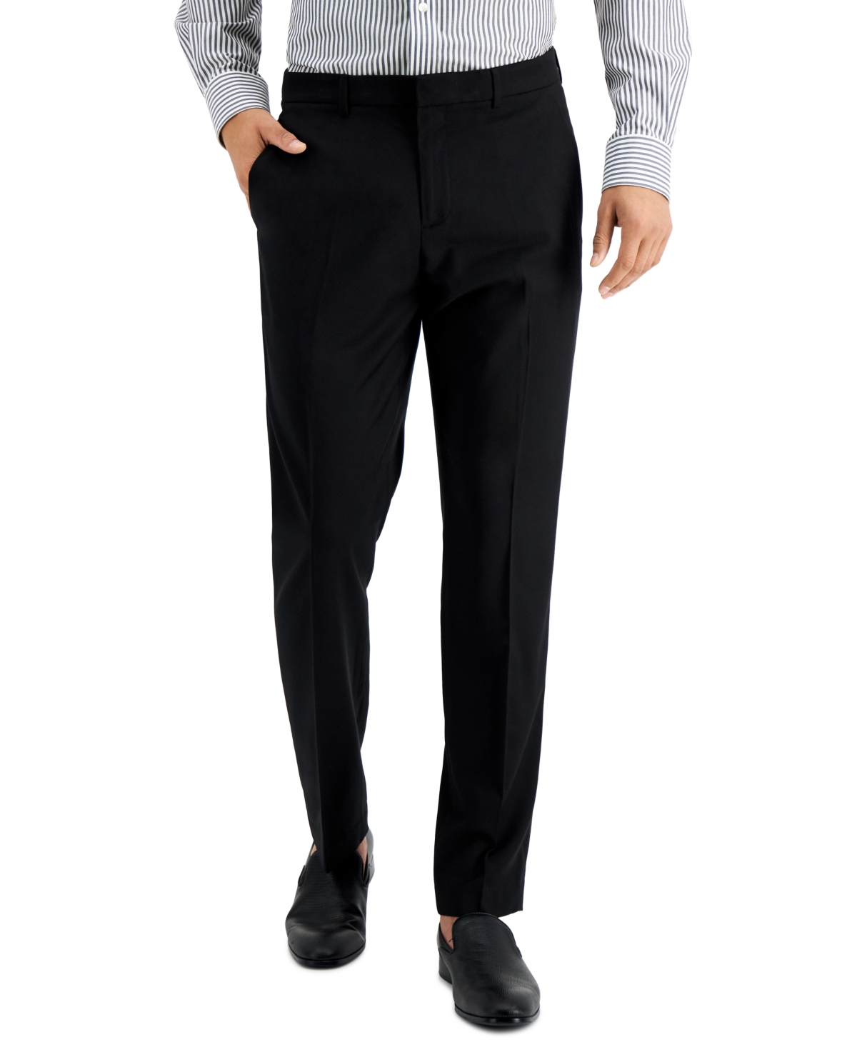 Men's Slim-Fit Non-Iron Performance Stretch Heathered Dress Pants - Total Eclipse