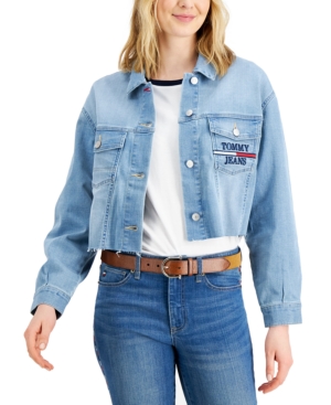 Tommy Jeans Frayed-Hem Logo-Pocket Trucker Jean Jacket