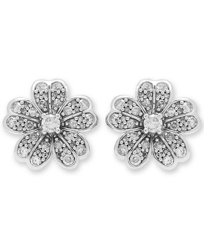 Macy's Diamond Flower Stud Earrings (1/2 ct. t.w.) in 14k White Gold