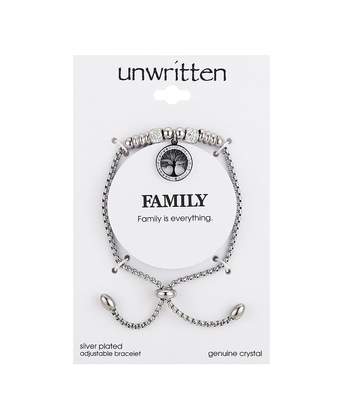 Unwritten - Fine Silver Plated Crystal Family Tree Adjustable Bolo Bracelet