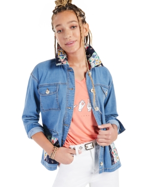 Style & Co Petite Printed-Patch Denim Jacket Created for Macy's