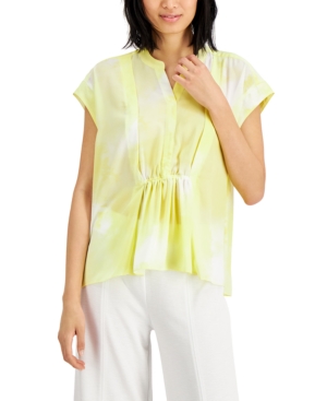 Alfani Printed Ruched-waist Top, Created For Macy's In Soft Serenity