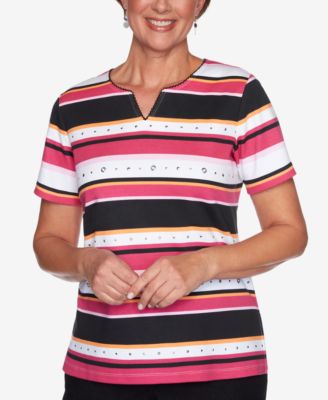 Alfred Dunner - Petite Clean Getaway Embellished Striped Top