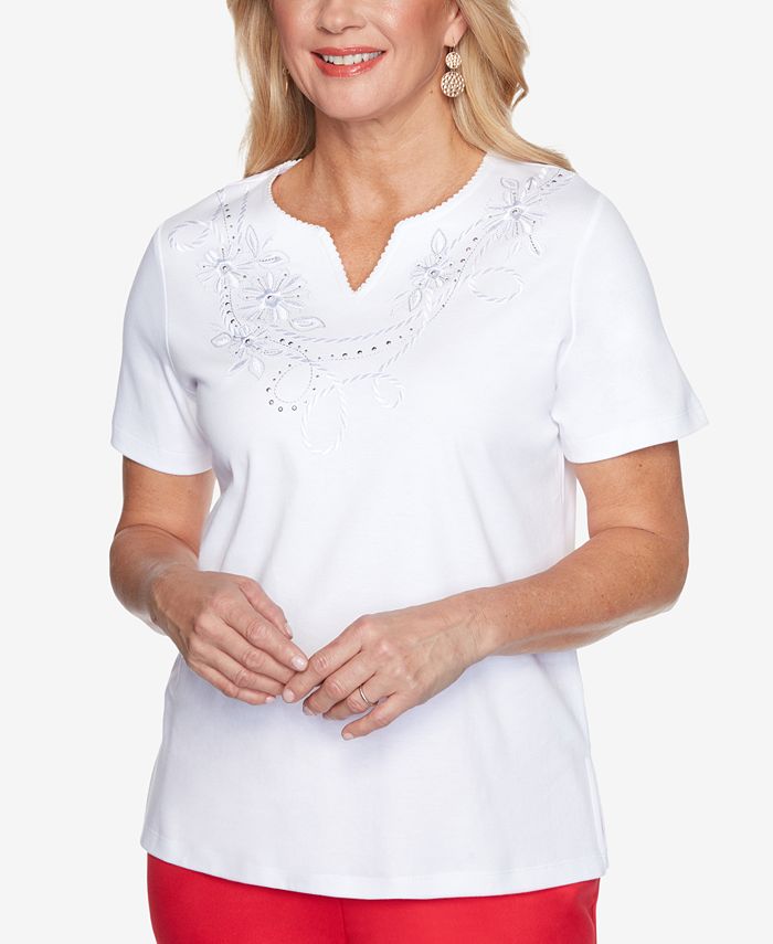 Alfred Dunner Petite Anchor's Away Rope-Embroidered Top - Macy's
