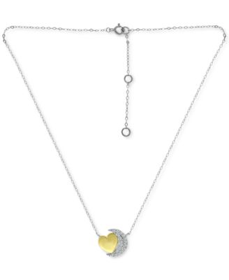 Cubic Zirconia Crescent Moon & Heart 16" Pendant Necklace in Sterling Silver & 18k Gold-Plate, Created for Macy's
