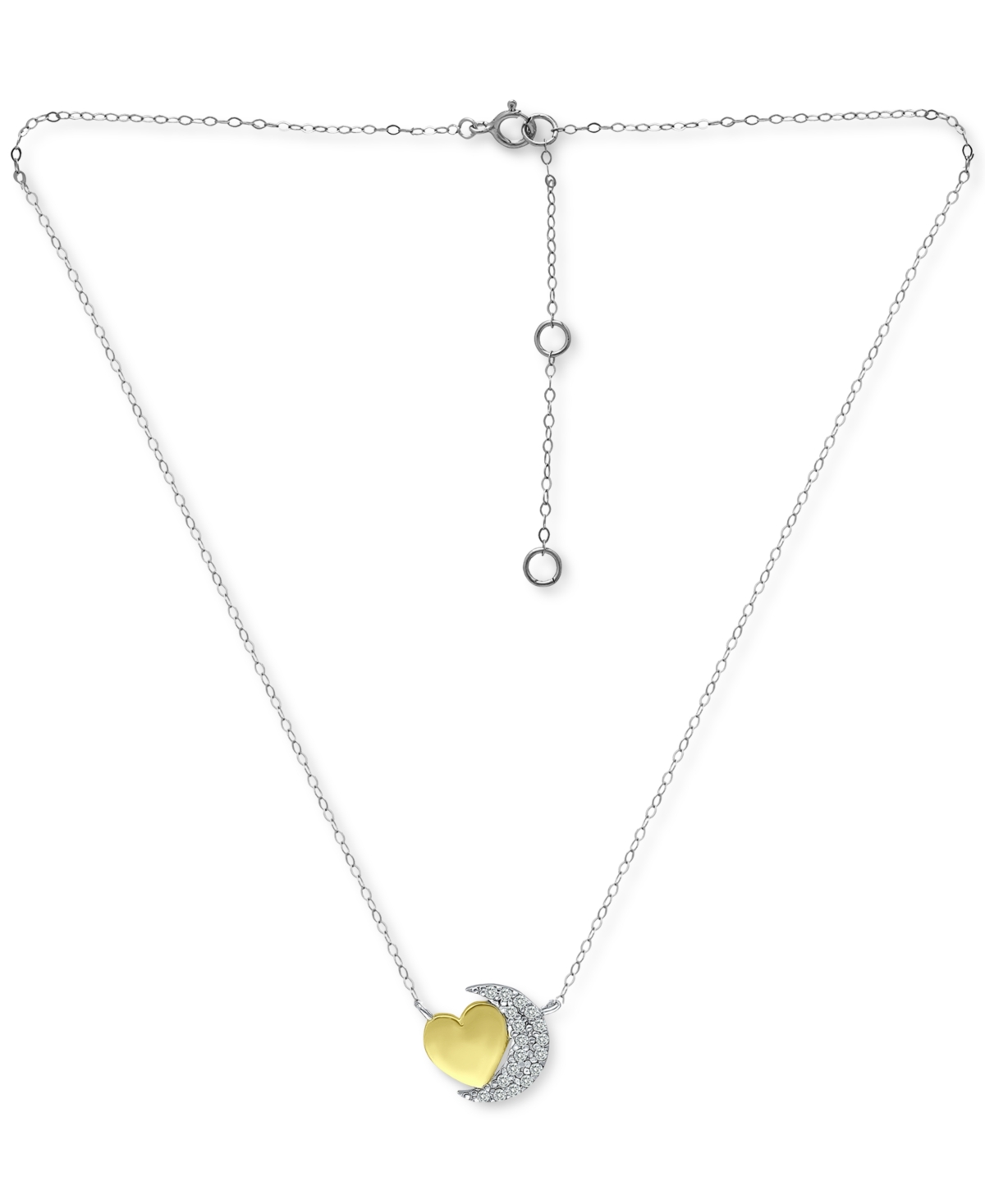 Giani Bernini Cubic Zirconia Crescent Moon & Heart 16" Pendant Necklace In Sterling Silver & 18k Gold-plate, Creat In Gold Over Silver,silver
