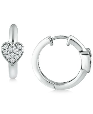 Cubic Zirconia Heart Small Hoop Earrings, 0.63"