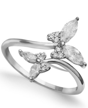 Giani Bernini Cubic Zirconia Butterfly Bypass Ring In Sterling Silver, Created For Macy's In White