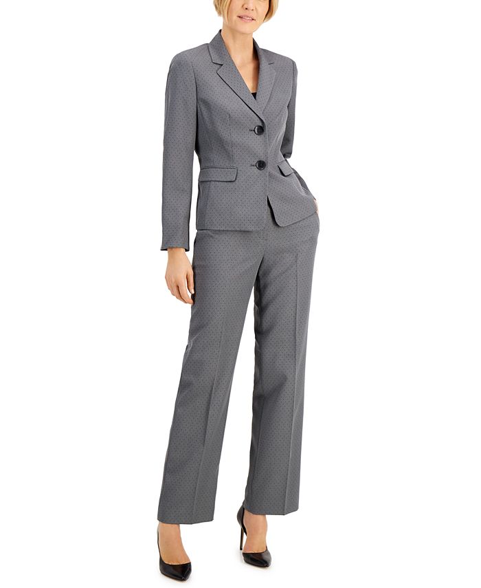 Le Suit Petite Two-Button Pin-Dot Pantsuit - Macy's