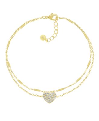 And Now This - Double Row Clear Cubic Zirconia Heart Anklet in Fine Silver Plate