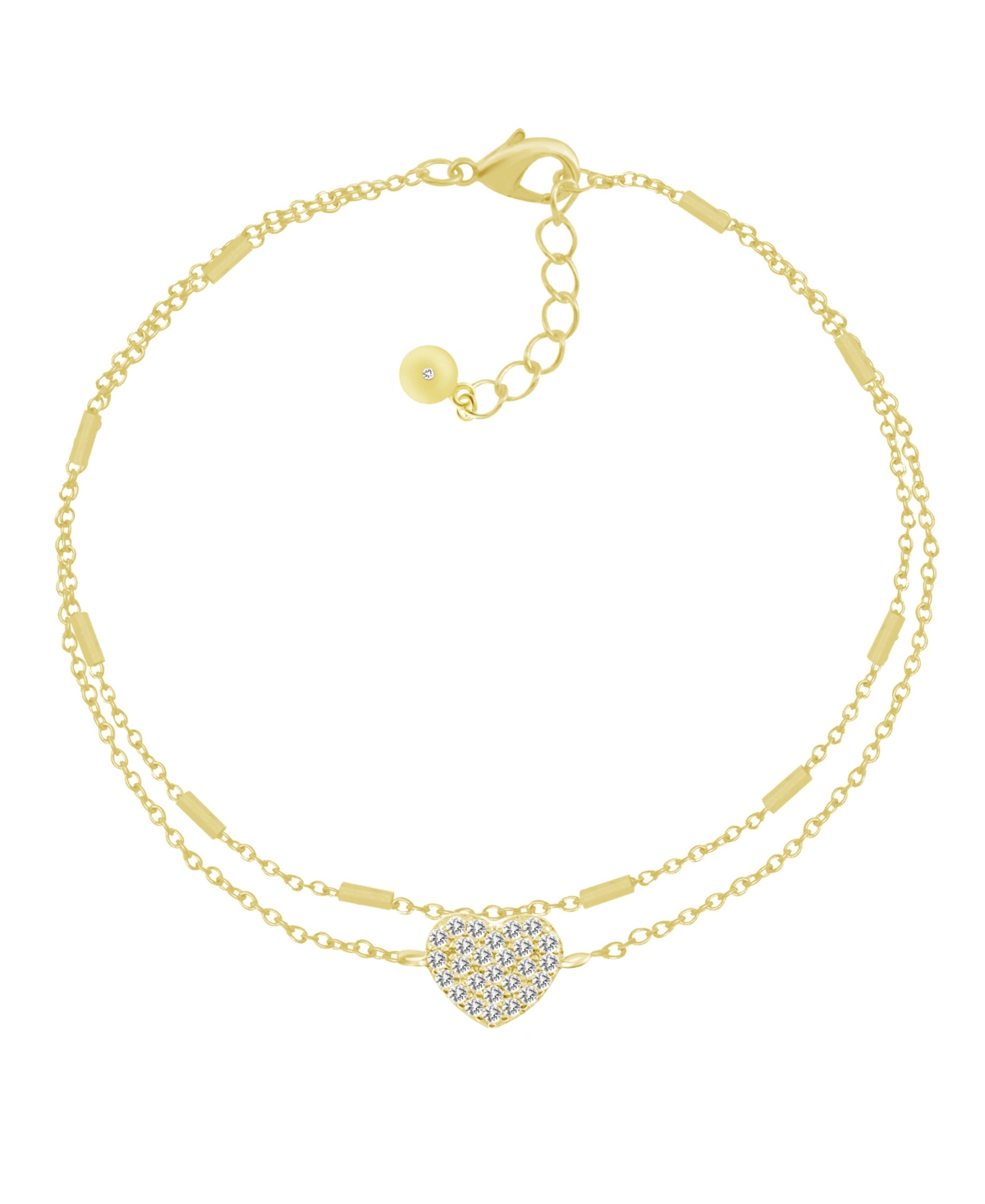 And Now This Double Row Clear Cubic Zirconia Heart Anklet in Silver Plate
