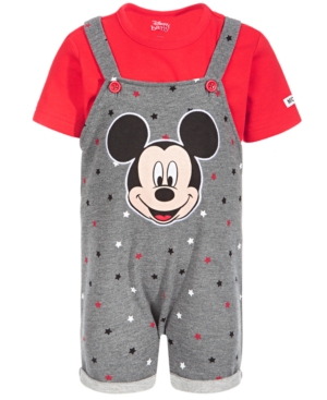Disney Baby Boys 2-Pc Mickey Mouse Shortall & T-Shirt Set