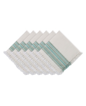 Shop Design Imports Design Import Fringed Stripe Table Toppers, 20" X 20", Set Of 6 In Teal