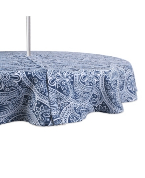 Design Imports Paisley Print Outdoor Tablecloth With Zipper, 60 Round In Blue