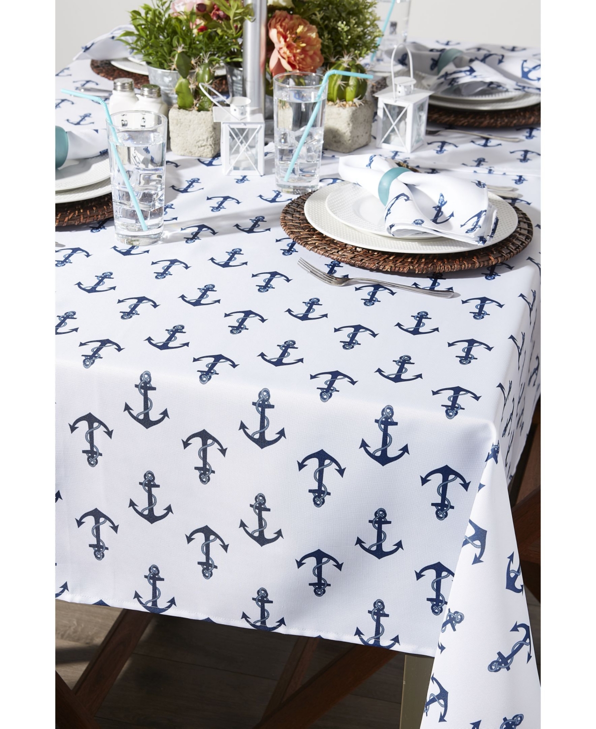 Design Imports Anchors Print Outdoor Tablecloth with Zipper, 60