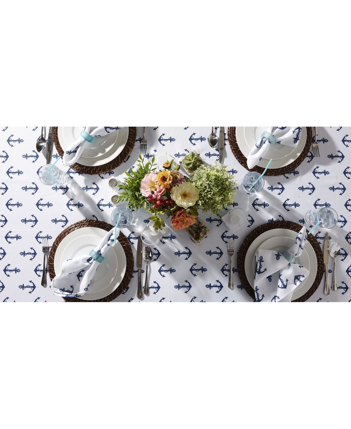 Design Imports Anchors Print Outdoor Tablecloth, 60