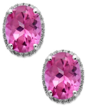 image of 14k White Gold Pink Topaz (4 ct. t.w.) and Diamond (1/6 ct. t.w.) Stud Earrings